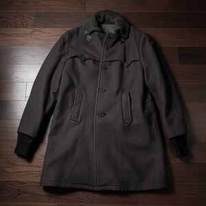 Vintage Wool Shearling Lined Winter Coat‎ Brown Rib Knit Collar Men's M